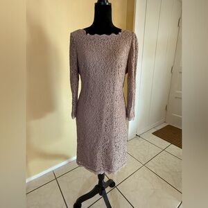 Adrianna Papell Mauve Lace Long Sleeve Dress